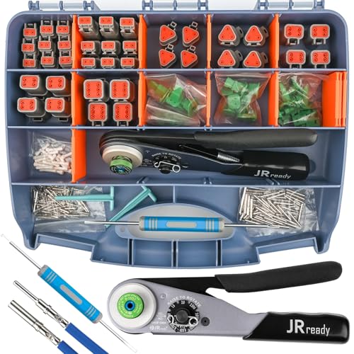 JRready DW5011 Deutsch Connector Kit - DT Connectors 2 3 4 6 Pin, Size 16# Solid Contacts16-20 AWG, Deutsch Crimp Tool, Deutsch Pin Removal Tool. Waterproof Automotive Connectors - Image 1