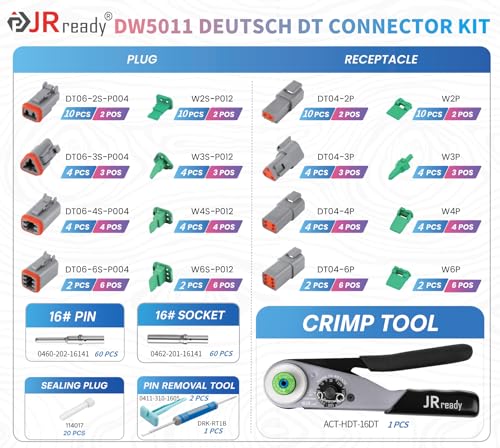 JRready DW5011 Deutsch Connector Kit - DT Connectors 2 3 4 6 Pin, Size 16# Solid Contacts16-20 AWG, Deutsch Crimp Tool, Deutsch Pin Removal Tool. Waterproof Automotive Connectors - Image 5
