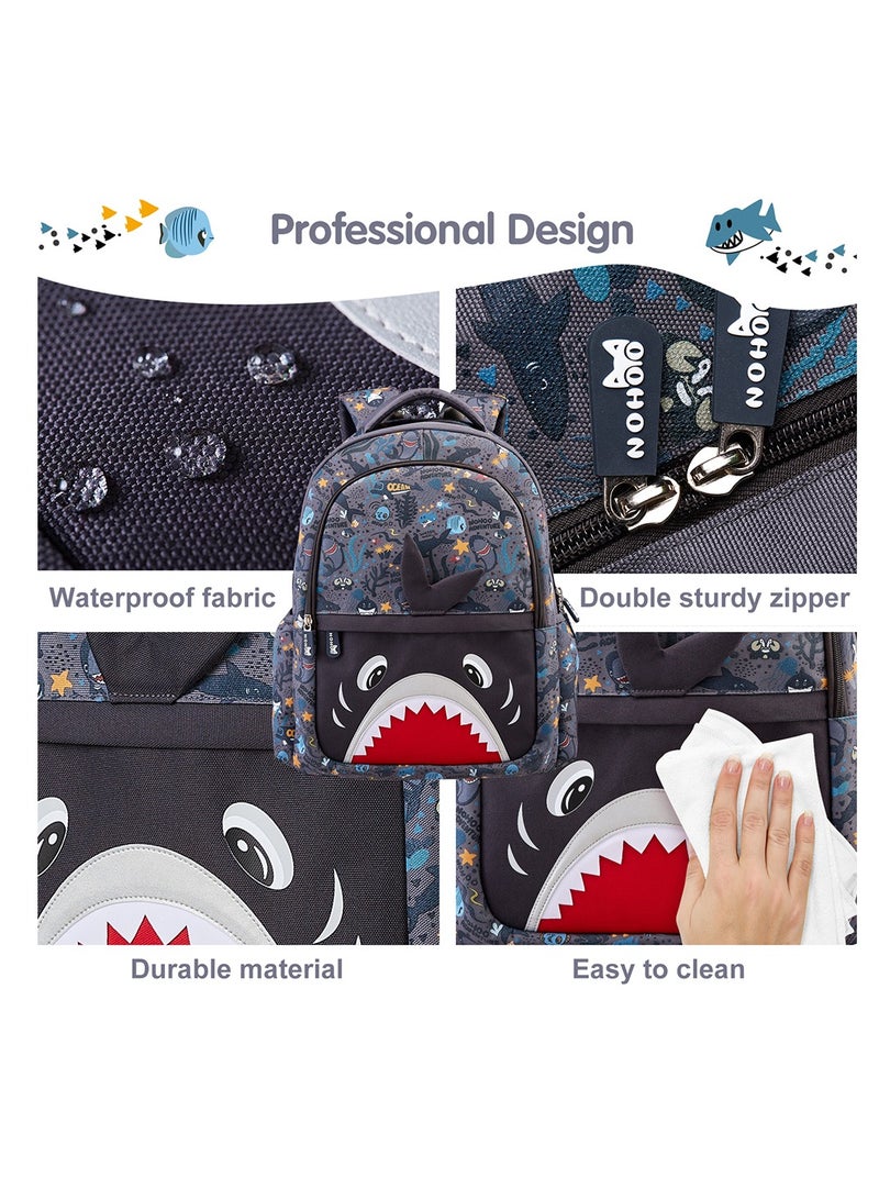 Nohoo Kids 16 Inch School Bag With Lunch Bag And Pencil Case (Set Of 3) Shark - Grey - Image 5
