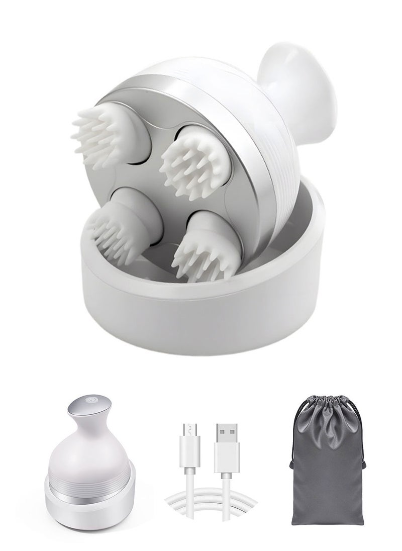 Syarme Electric Head Massager, Handheld Scalp Massager Rechargeable with 4 Massage Heads and Base, 4 Massage Modes, Stress Relax for Scalp, Suitable The Whole Body and Pets - white  - Image 1