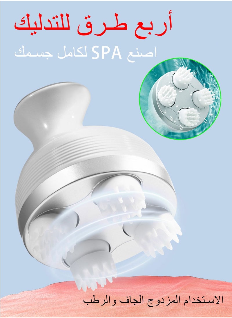 Syarme Electric Head Massager, Handheld Scalp Massager Rechargeable with 4 Massage Heads and Base, 4 Massage Modes, Stress Relax for Scalp, Suitable The Whole Body and Pets - white  - Image 3