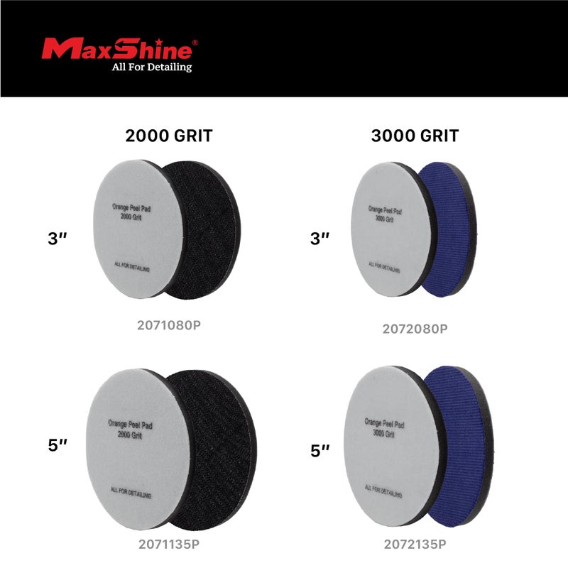MaxShine ماكس شاين 5" عالمي 2-عبوة 2000 حبيبة وسادة تلميع لإزالة قشر البرتقال الأسود - خطاف وحلقة للتثبيت السهل - وسادة احترافية لمستوى نسيج الطلاء والتفاصيل - Image 2