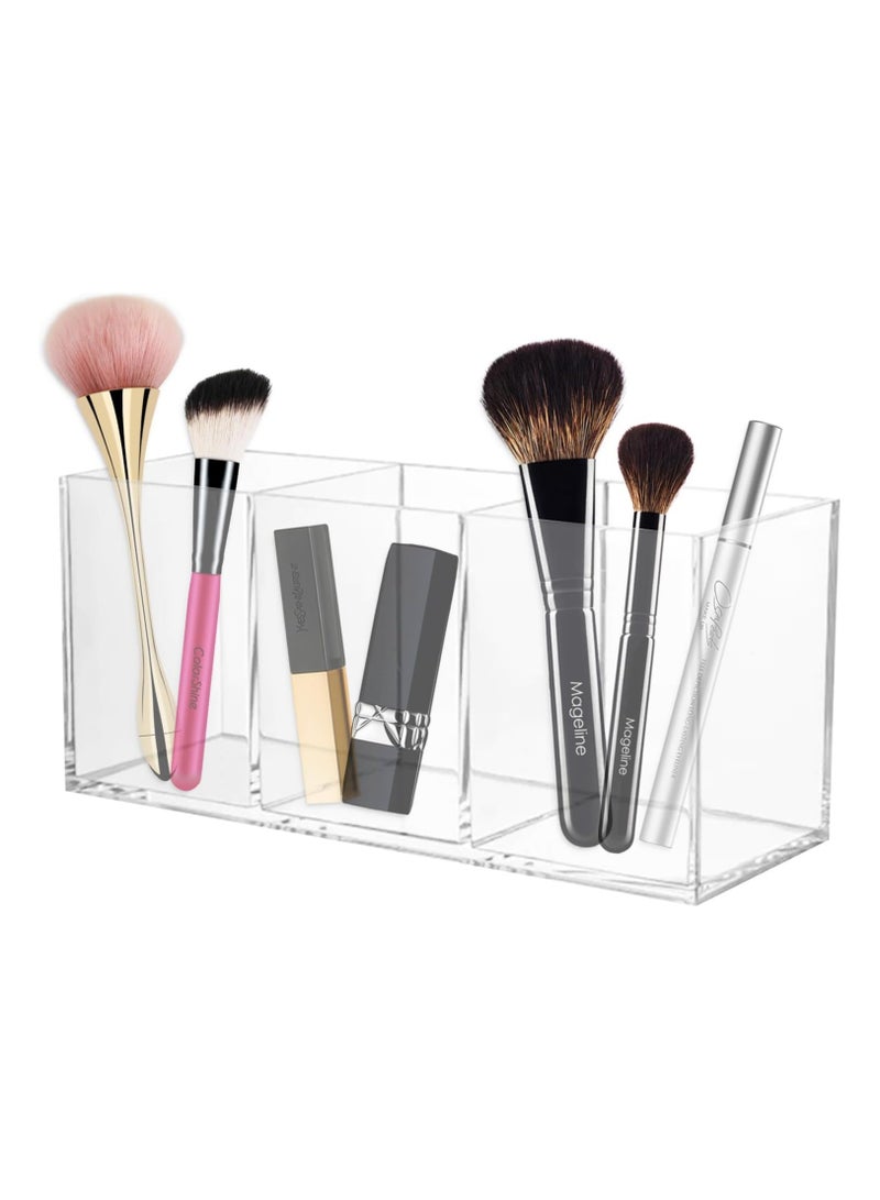 TPGP Makeup Brush Holder – Clear Acrylic Makeup Organizer with 3 Compartments, Cosmetic Storage Container for Brushes, Eyeliner, Lipstick, and Makeup Essentials - Image 1