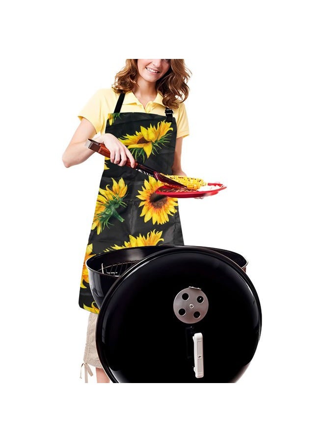 Sosolong Adjustable Waterproof Apron Bib Apron with 2 Pockets Cooking Kitchen Aprons for Women Men Chef, Adult Gifts…, Sunflowers, 27.5"*35.4" - Image 2