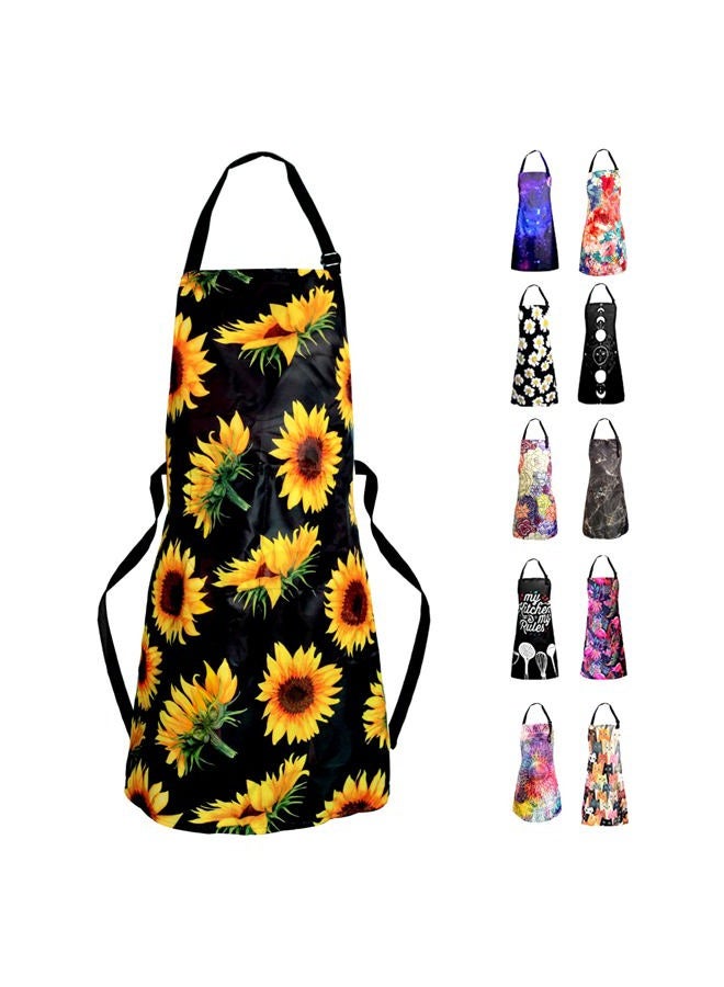 Sosolong Adjustable Waterproof Apron Bib Apron with 2 Pockets Cooking Kitchen Aprons for Women Men Chef, Adult Gifts…, Sunflowers, 27.5"*35.4" - Image 1