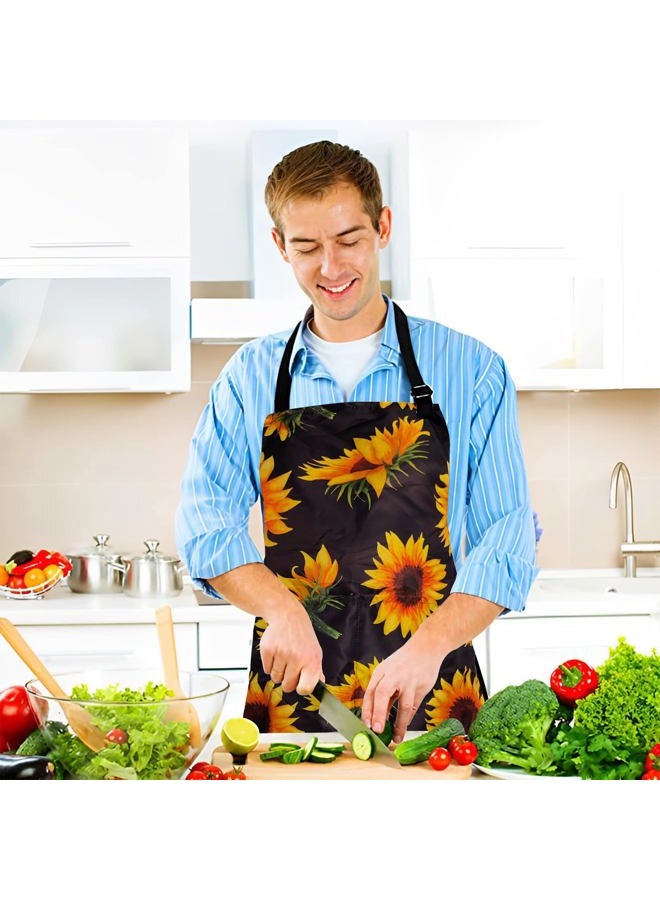 Sosolong Adjustable Waterproof Apron Bib Apron with 2 Pockets Cooking Kitchen Aprons for Women Men Chef, Adult Gifts…, Sunflowers, 27.5"*35.4" - Image 3