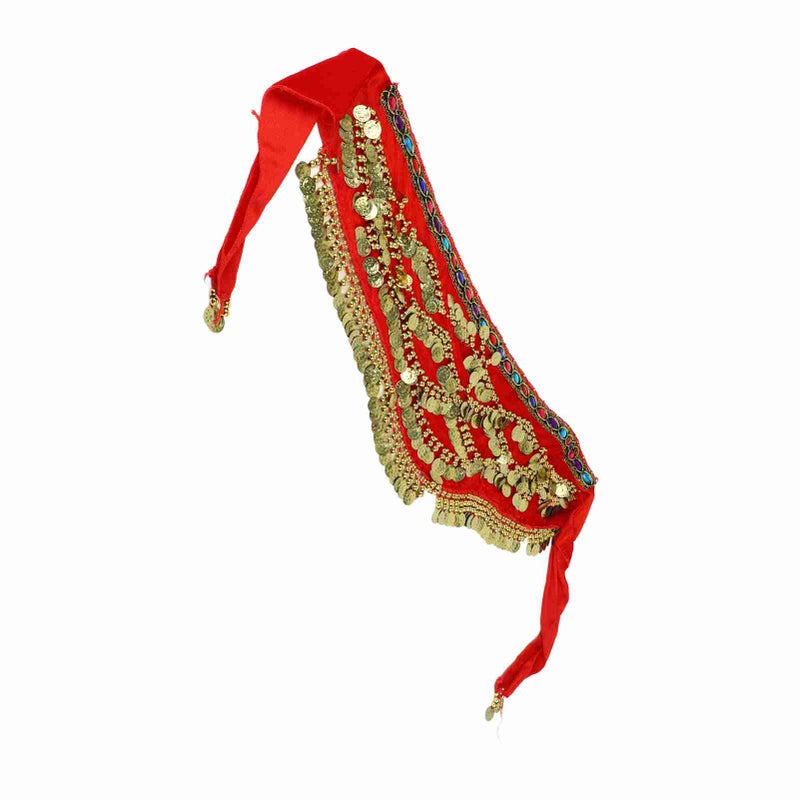 Belly Dancing Hip Scarf Wrap Skirt Bellydance Waist Belt with Artificial Coin Tassel Red - Image 4