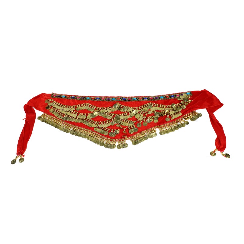 Belly Dancing Hip Scarf Wrap Skirt Bellydance Waist Belt with Artificial Coin Tassel Red - Image 1