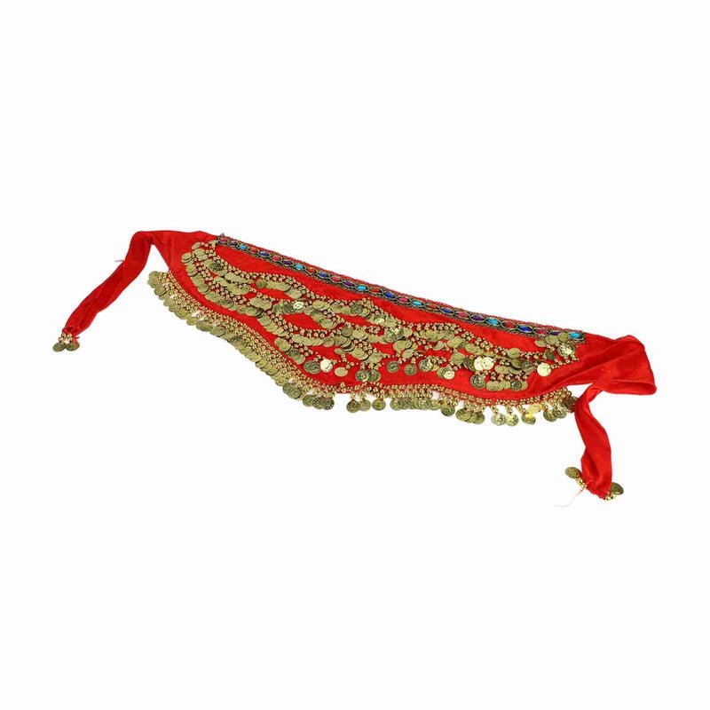 Belly Dancing Hip Scarf Wrap Skirt Bellydance Waist Belt with Artificial Coin Tassel Red - Image 2