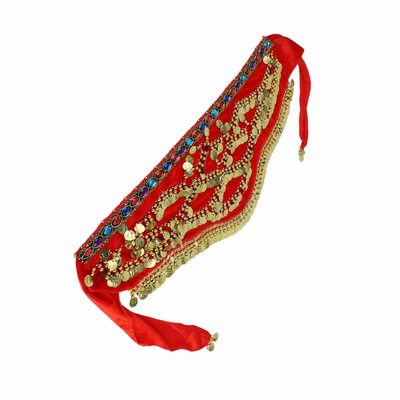 Belly Dancing Hip Scarf Wrap Skirt Bellydance Waist Belt with Artificial Coin Tassel Red - Image 5