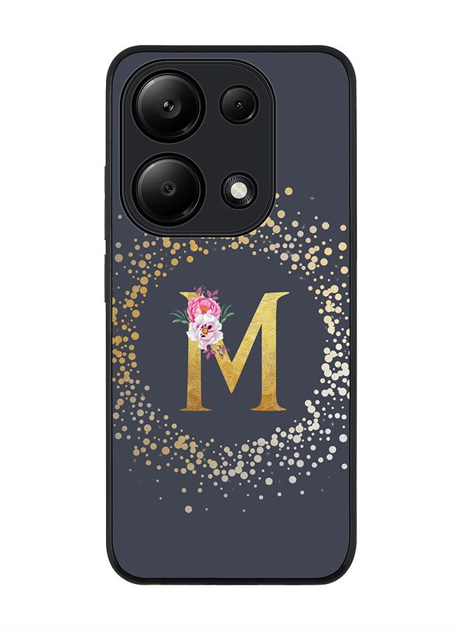 Stylizedd Rugged Case for Xiaomi Redmi Note 13 Pro 4G / Xiaomi Poco M6 Pro 4G Cover- Custom Monogram Initial Letter Floral Pattern Alphabet- M(Grey) - Image 1