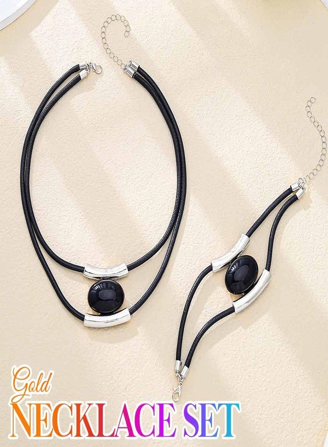 CLOACE Necklace Set Boho Double-Layer Pendant Necklace Bracelet Sets Vintage Fashion Jewelry for Women (Silver) - Image 2