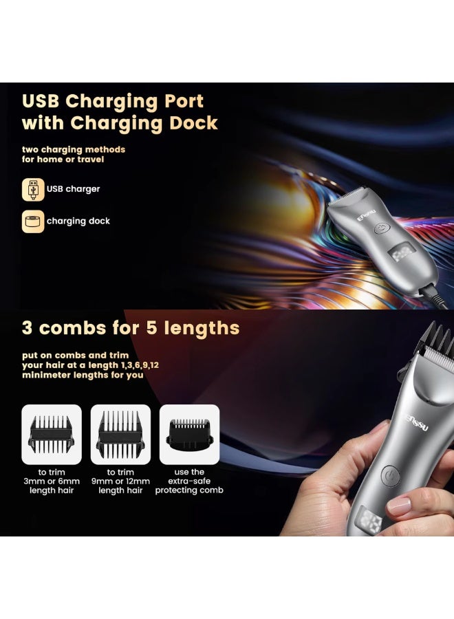 ENSSU Hair Clipper for Men, Beard Trimmer with Safe Ceramic Blade, Rechargeable Electric Body Care Shaver for Men (Gray with Charging Stand) - Image 4