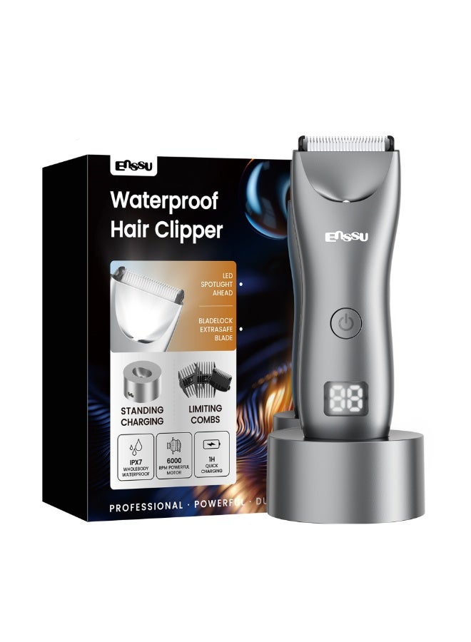ENSSU Hair Clipper for Men, Beard Trimmer with Safe Ceramic Blade, Rechargeable Electric Body Care Shaver for Men (Gray with Charging Stand) - Image 3