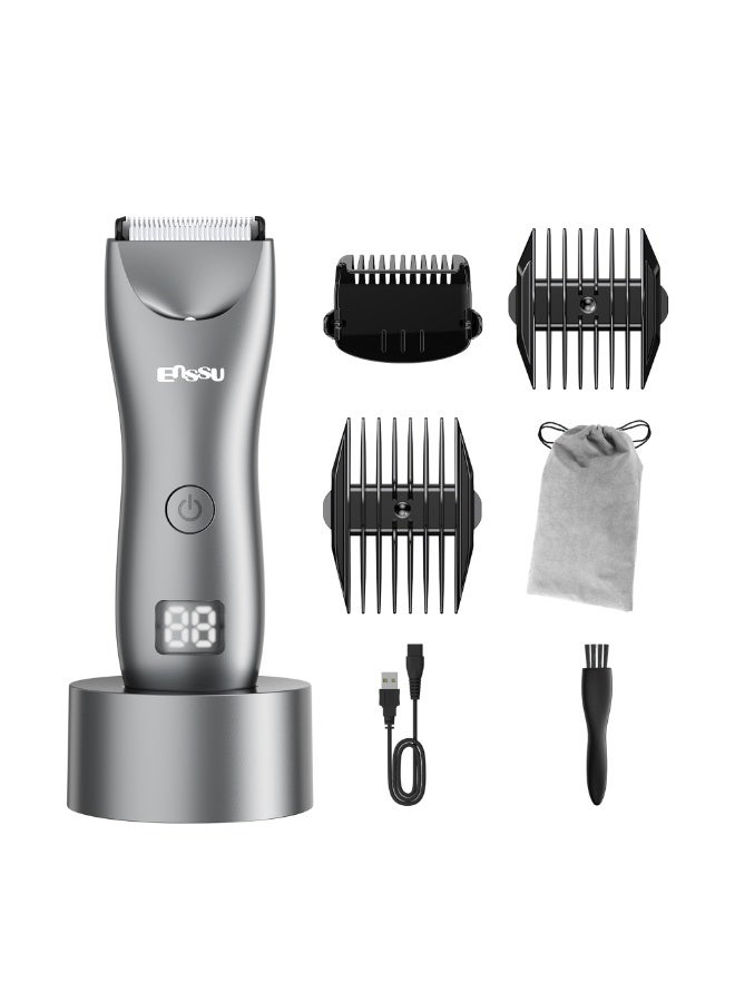 ENSSU Hair Clipper for Men, Beard Trimmer with Safe Ceramic Blade, Rechargeable Electric Body Care Shaver for Men (Gray with Charging Stand) - Image 1