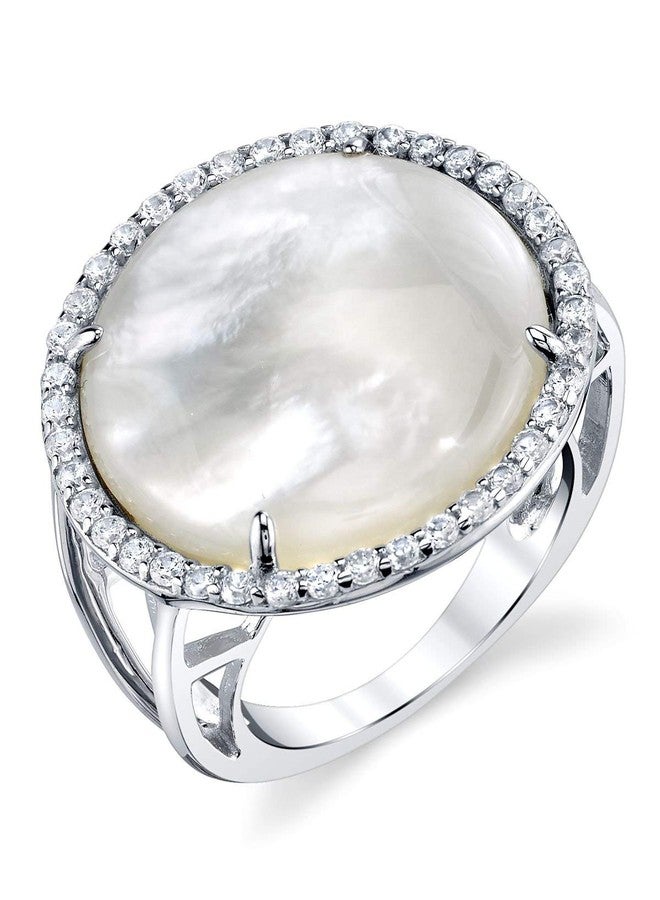 The Pearl Source Genuine White Cultured Mother of Pearl & Cubic Zirconia Camelia Ring for Women - Image 1
