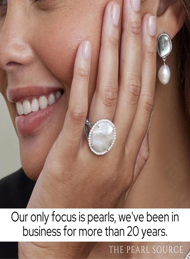 The Pearl Source Genuine White Cultured Mother of Pearl & Cubic Zirconia Camelia Ring for Women - Image 5