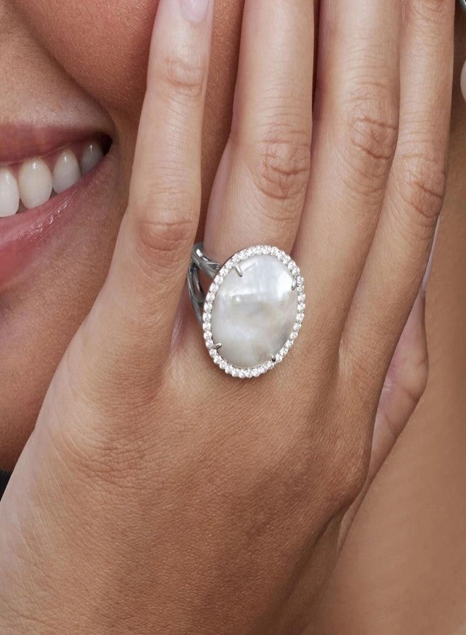 The Pearl Source Genuine White Cultured Mother of Pearl & Cubic Zirconia Camelia Ring for Women - Image 2