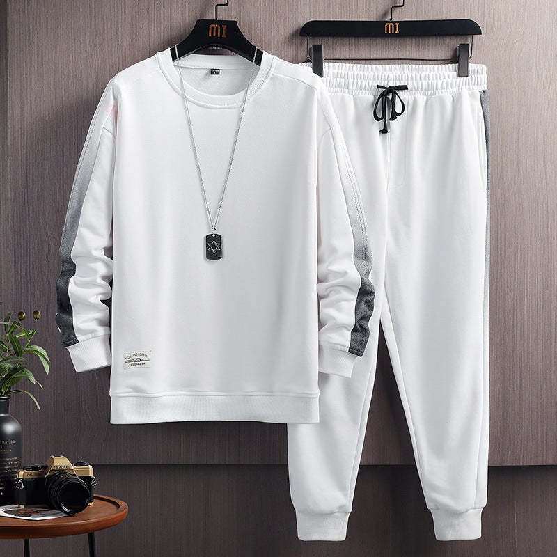 Sports Suit Mens 2024 Spring and Autumn New Youth Fashion Gradual Change Letter Round Neck Sweatshirt Casual Suit Mens 0750 white - Image 1