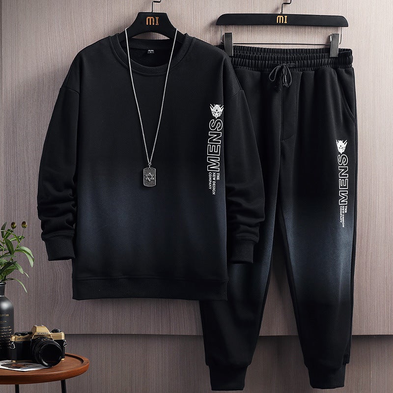 Sports Suit Mens 2024 Spring and Autumn New Youth Fashion Gradual Change Letter Round Neck Sweatshirt Casual Suit Mens 0750 white - Image 4