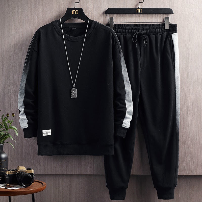 Sports Suit Mens 2024 Spring and Autumn New Youth Fashion Gradual Change Letter Round Neck Sweatshirt Casual Suit Mens 0750 white - Image 2