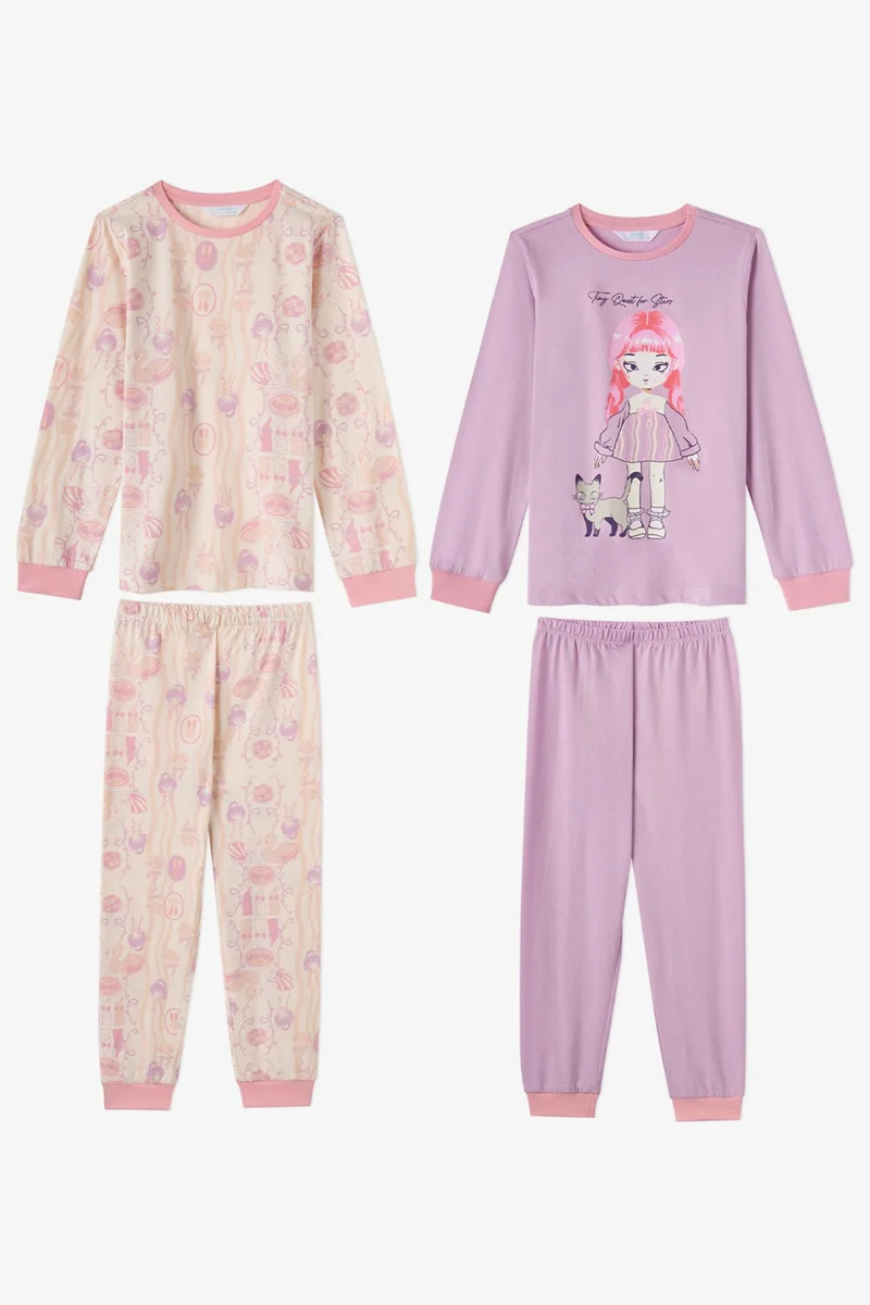 Penti PENTI Girls' Starlit Friends Cotton Long Sleeve Pajama Set