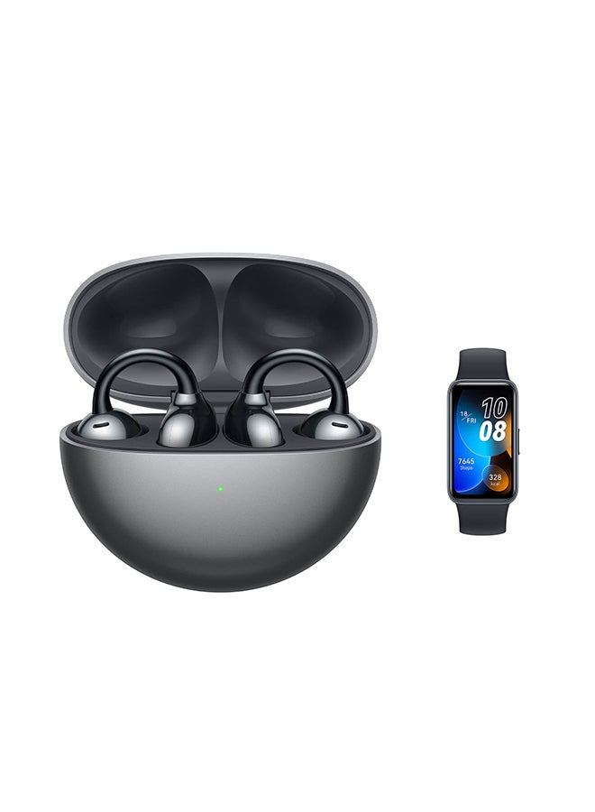 HUAWEI Free Clip Wireless Bluetooth Earphones, Futuristic Aesthetic Design, Feather-Like Wearing, Open-Ear Listening, Long Battery Life, iOS And Android, IP54  + Huawei Band 8 Black - Image 1