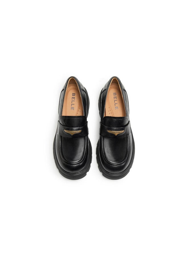Belle Women's Loafers British Style Small Leather Shoes Autumn Commuter Flats Jd007cm5 Black Matte Size 38 - Image 2