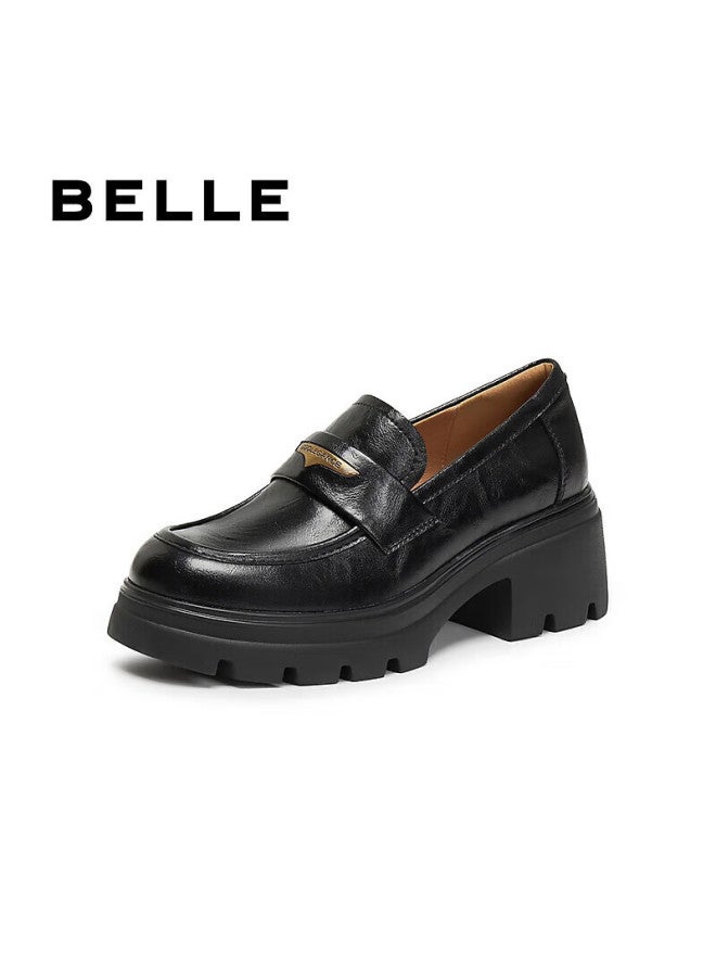 Belle Women's Loafers British Style Small Leather Shoes Autumn Commuter Flats Jd007cm5 Black Matte Size 38 - Image 1