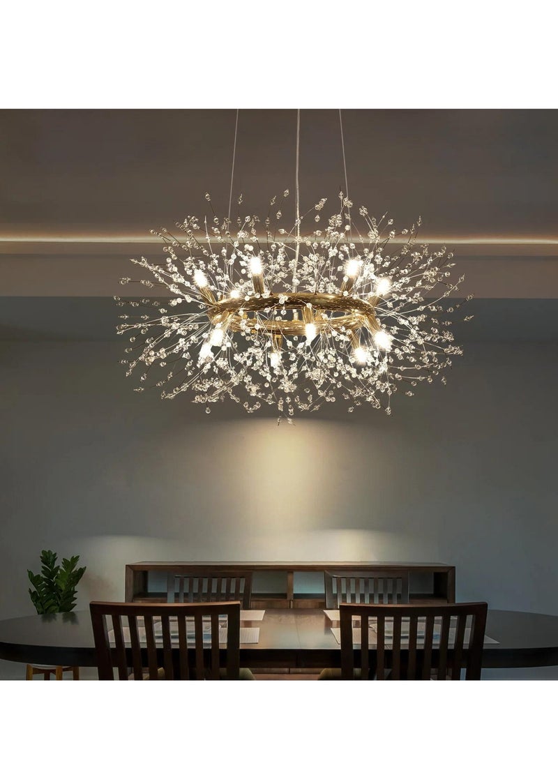 GEADI Adjustable Round Dandelion Crystal Chandelier 12 Light Living Room Dining Room Bedroom Lamps  - Image 1