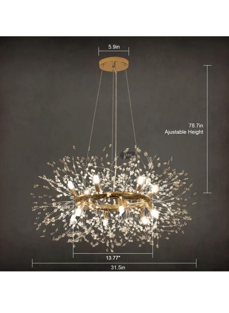 GEADI Adjustable Round Dandelion Crystal Chandelier 12 Light Living Room Dining Room Bedroom Lamps  - Image 2