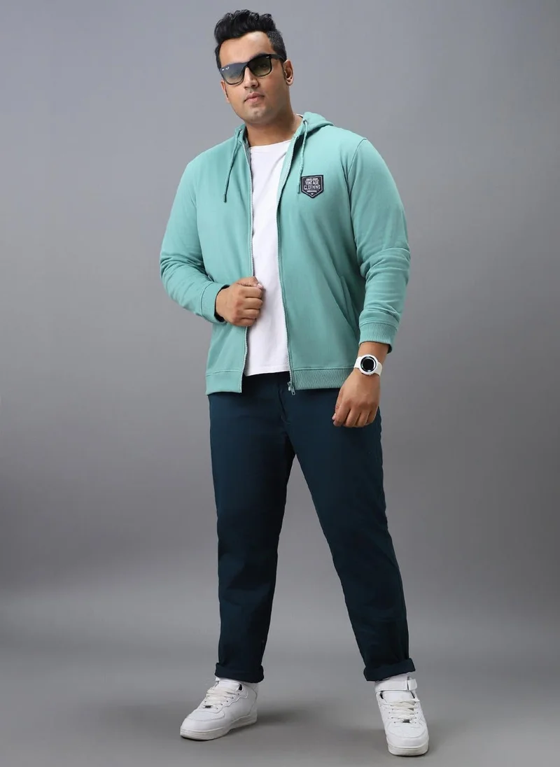 Urbano Fashion  Urbano Plus Men's Green Cotton Solid Zippered Hooded Neck Sweatshirt for Men | Best Price UAE