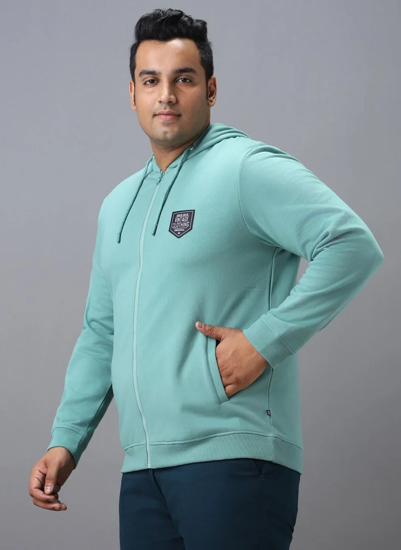 Urbano Fashion  Urbano Plus Men's Green Cotton Solid Zippered Hooded Neck Sweatshirt for Men | Best Price UAE
