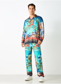 Iconic Iconic Regular Fit Printed Shirt with Camp Collar and Long Sleeves  - Image 2