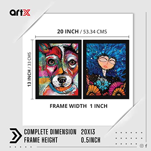 ArtX Paper Dog & Abstract Girl Framed Wall Art Painting, Multicolor, Abstract, 10 X 13 inches each, 20 X 13 inches combined, Set of 2 - Image 2