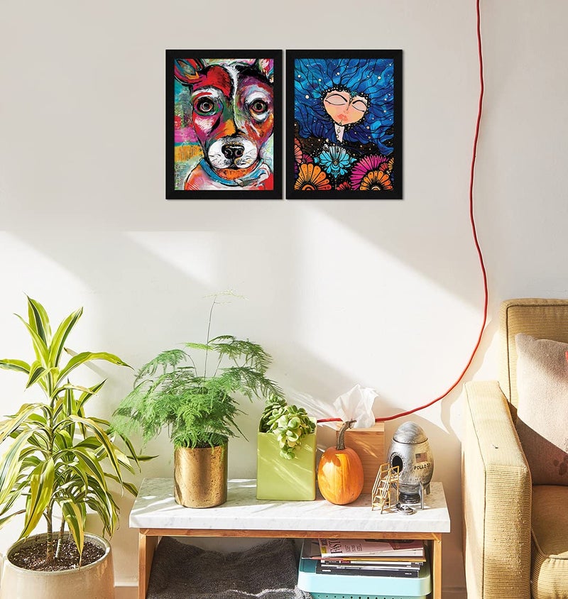 ArtX Paper Dog & Abstract Girl Framed Wall Art Painting, Multicolor, Abstract, 10 X 13 inches each, 20 X 13 inches combined, Set of 2 - Image 3