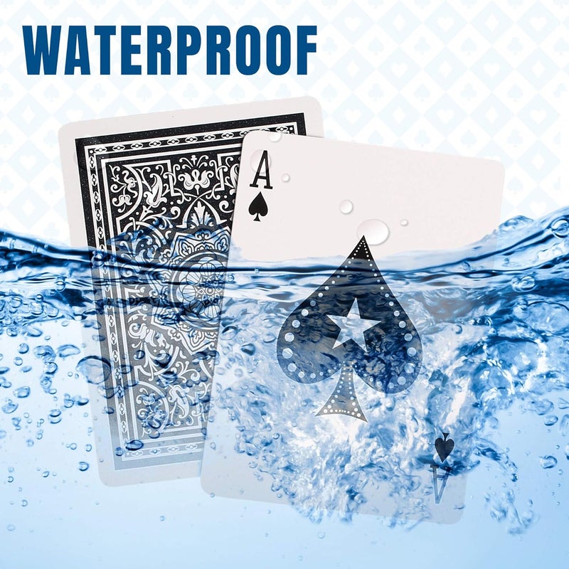LotFancy Waterproof Playing Cards, 100% Plastic, 2 Decks of Cards with Cases, for Pool Beach Water Card Games, Magic Trick Props, Poker Size Standard Index, Black & Red - Image 2