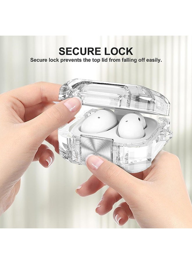 Clear Case For Samsung Galaxy Buds FE/Galaxy Buds 2 Pro/Galaxy Buds 2/Galaxy Buds Pro/Galaxy Buds Live Case with Front Secure Lock &Keychain -Clear