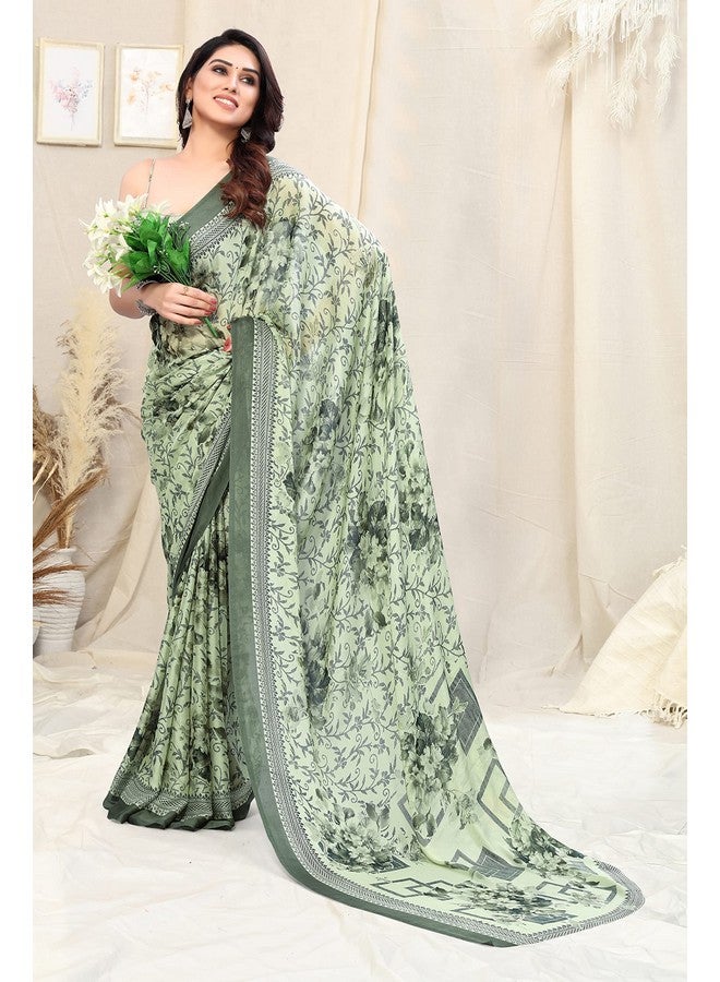 MIRCHI FASHION MIRCHI FASHION Chiffon Georgette Floral Printed Sarees for Women with Blouse Piece (38085-Light Pista Green, Dusty Green)  - Image 2