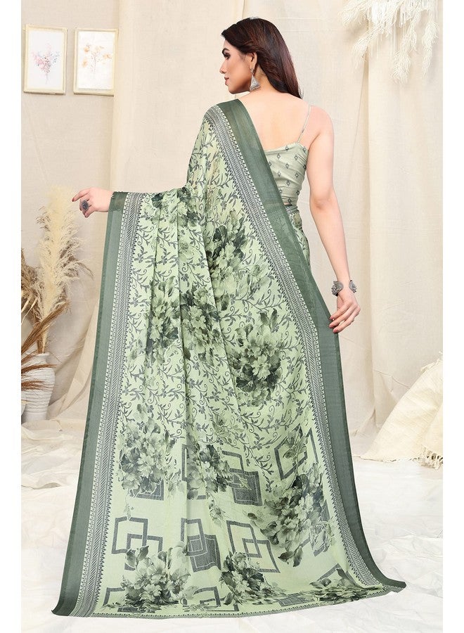 MIRCHI FASHION MIRCHI FASHION Chiffon Georgette Floral Printed Sarees for Women with Blouse Piece (38085-Light Pista Green, Dusty Green)  - Image 3