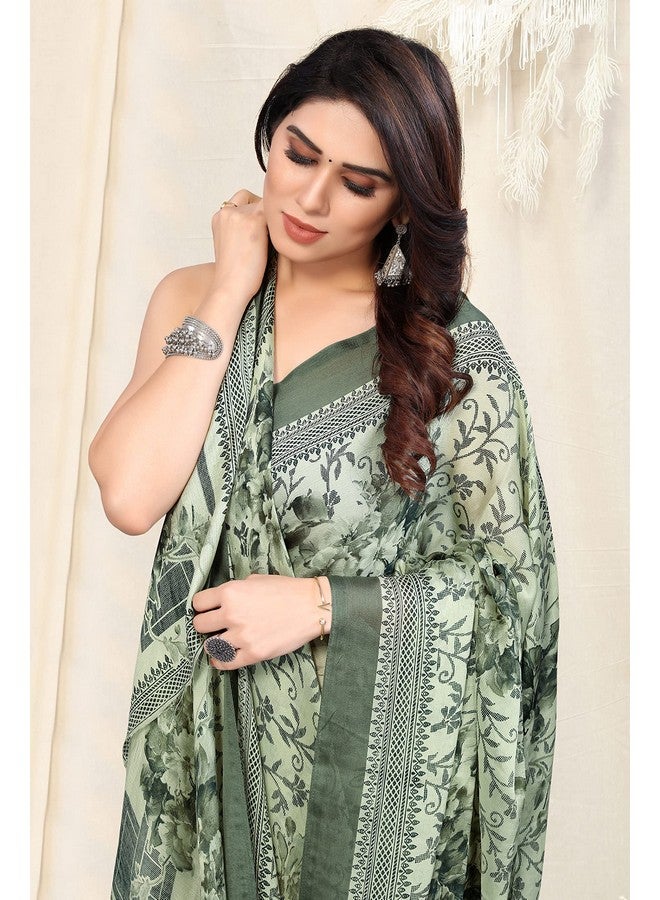 MIRCHI FASHION MIRCHI FASHION Chiffon Georgette Floral Printed Sarees for Women with Blouse Piece (38085-Light Pista Green, Dusty Green)  - Image 5