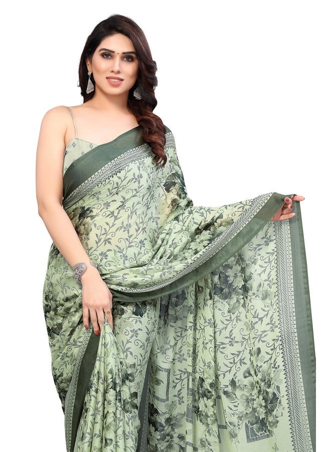 MIRCHI FASHION MIRCHI FASHION Chiffon Georgette Floral Printed Sarees for Women with Blouse Piece (38085-Light Pista Green, Dusty Green)  - Image 1