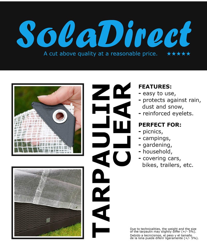 SolaDirect 4 x 4 m Clear Tarpaulin 100 GSM Waterproof Furniture Caravan Cover Sheet Multipurpose - Image 2