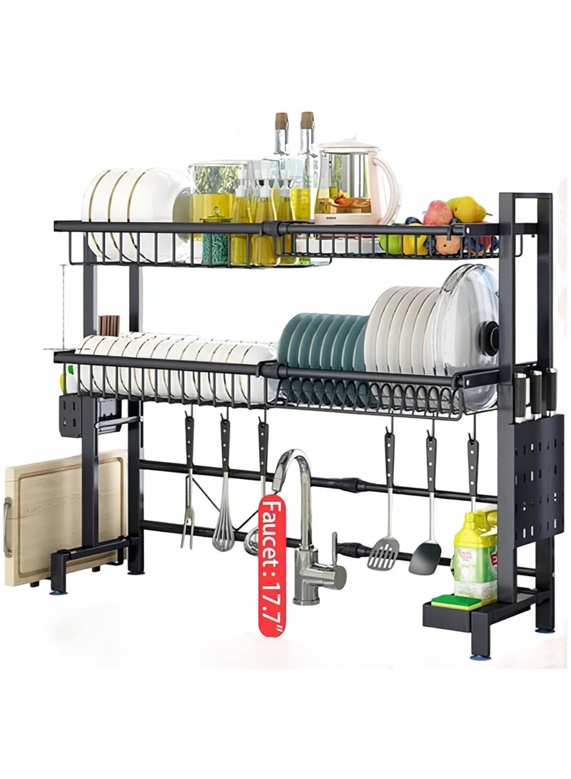 Scrolls 62 – 97 CM Length Adjustable Over The Sink Dish Rack Extra Heavy Duty Adjustable Length Large Dish Drying Stand Drainer with Utensil Holder for Kitchen Countertop Organizer - Image 1