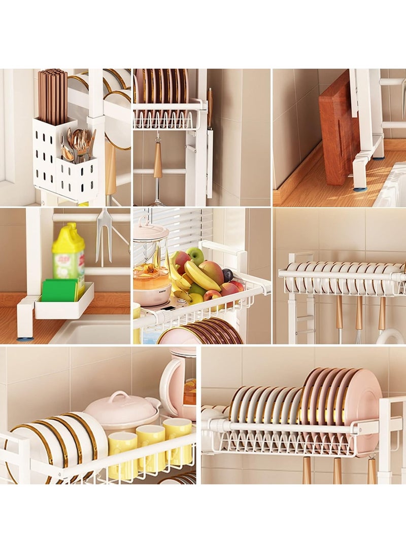 Scrolls 62 – 97 CM Length Adjustable Over The Sink Dish Rack Extra Heavy Duty Adjustable Length Large Dish Drying Stand Drainer with Utensil Holder for Kitchen Countertop Organizer - Image 4