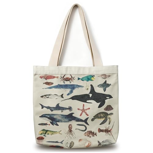 CosplayStudio Large Tote Shopping Bag Cotton Canvas-Reusable grocery Bag with Zipper Aesthetic Reusable Shoulder Bag for Gym, Travel, Work (Style-B) - Image 1