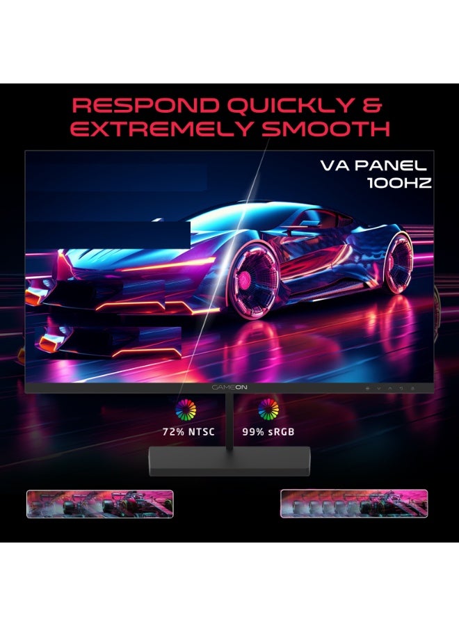 GAMEON 27 Inch FHD Gaming & Office Monitor 1920x1080 100Hz 5ms Adaptive Sync Built-In Speakers HDMI VGA Ultra-Slim Display PC & Console Ready Black Black - Image 4