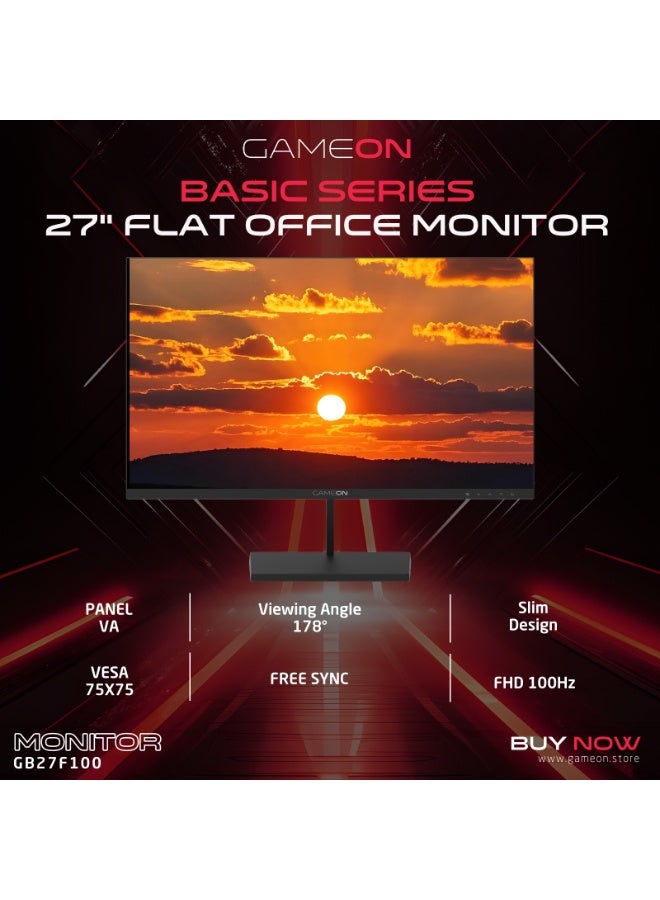 GAMEON 27 Inch FHD Gaming & Office Monitor 1920x1080 100Hz 5ms Adaptive Sync Built-In Speakers HDMI VGA Ultra-Slim Display PC & Console Ready Black Black - Image 2