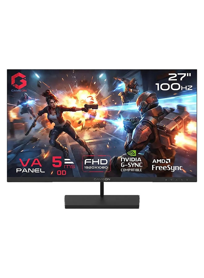 27 Inch FHD Gaming & Office Monitor 1920x1080 100Hz 5ms Adaptive Sync Built-In Speakers HDMI VGA Ultra-Slim Display PC & Console Ready Black Black