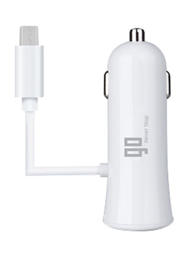 MicroUSB Car Charger 3.4 Ampere With Extra USB Port White